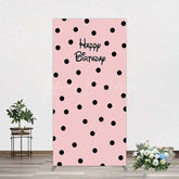 Lofaris Pink Black Dots Girls Happy Birthday Rectangle Backdrop